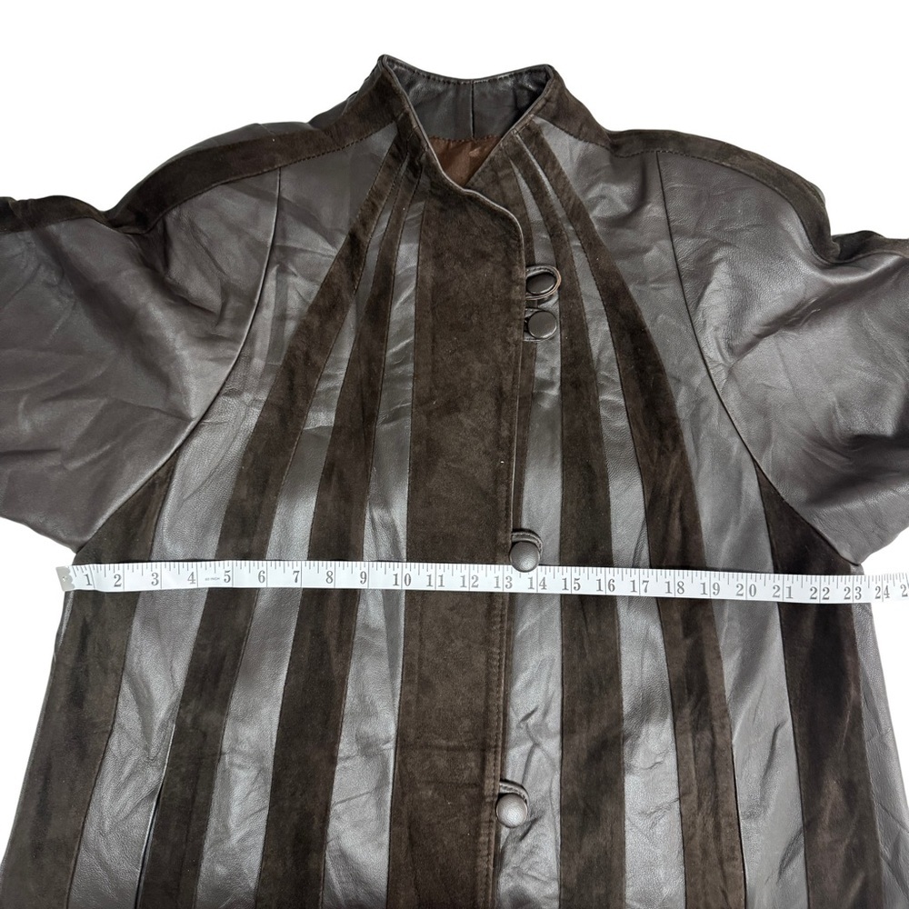 Vintage DM Leatherwear Brown Striped Coat Suede Panel Size Small Medium - Picture 12 of 15